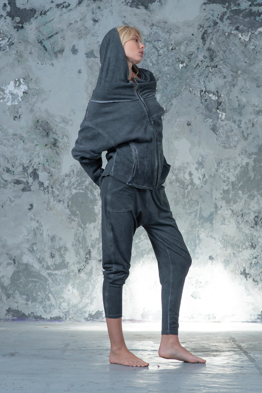 Draped Collar Hoodie Jacket