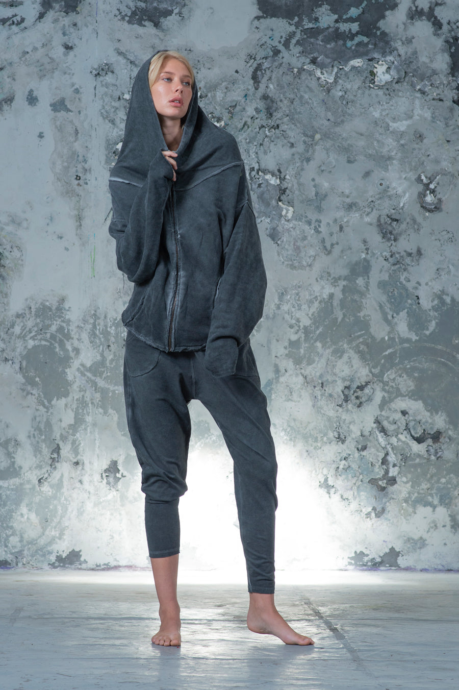 Draped Collar Hoodie Jacket