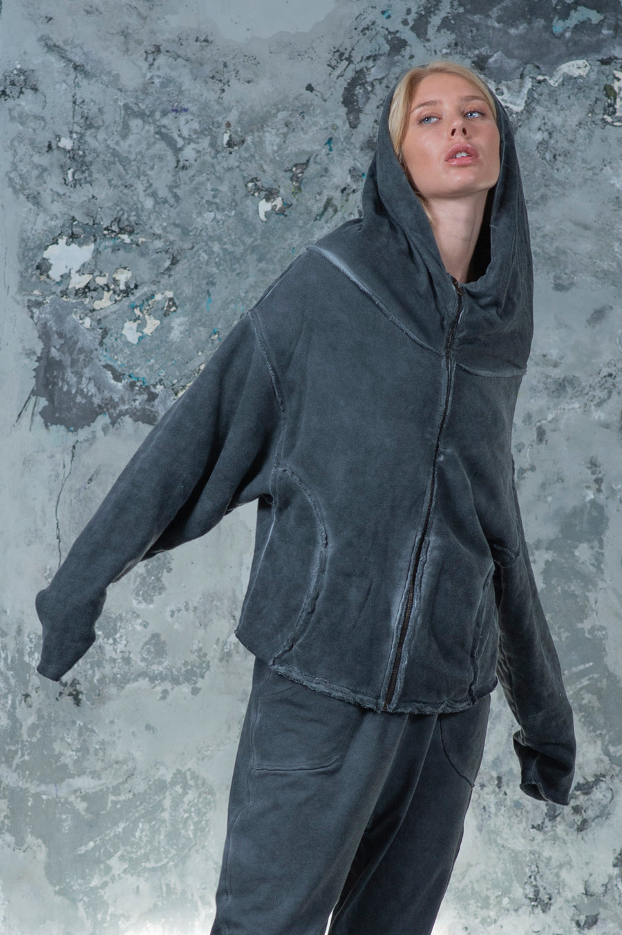 Draped Collar Hoodie Jacket