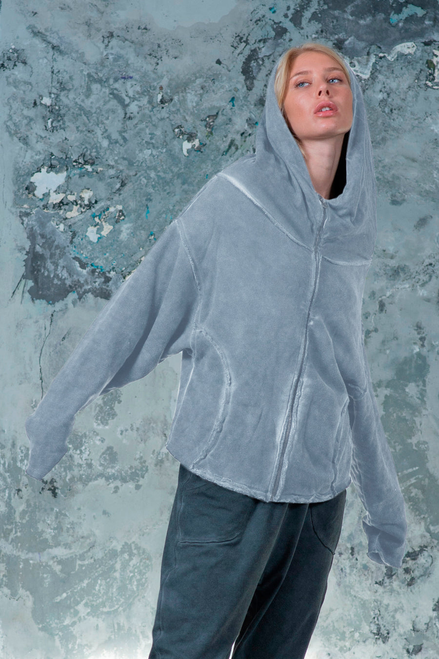 Draped Collar Hoodie Jacket