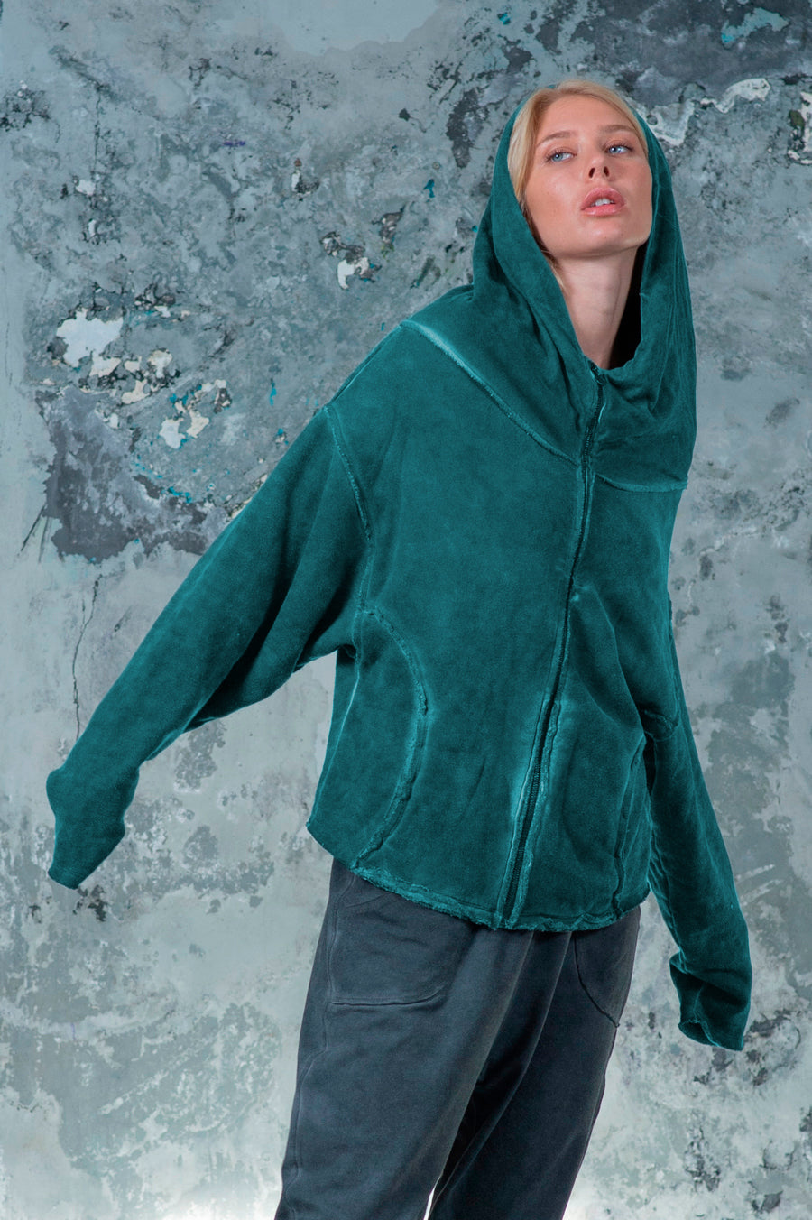 Draped Collar Hoodie Jacket
