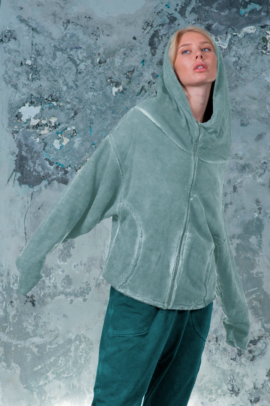 Draped Collar Hoodie Jacket