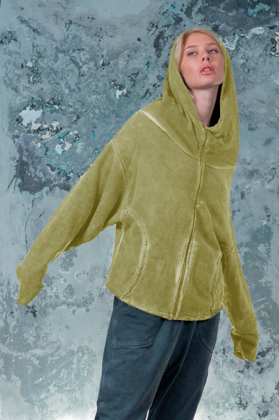 Draped Collar Hoodie Jacket