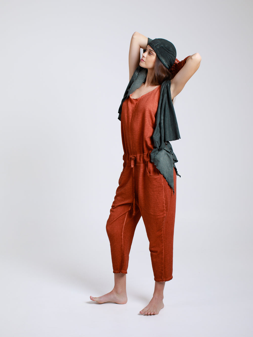 V-Neck Jumpsuit in French Terry