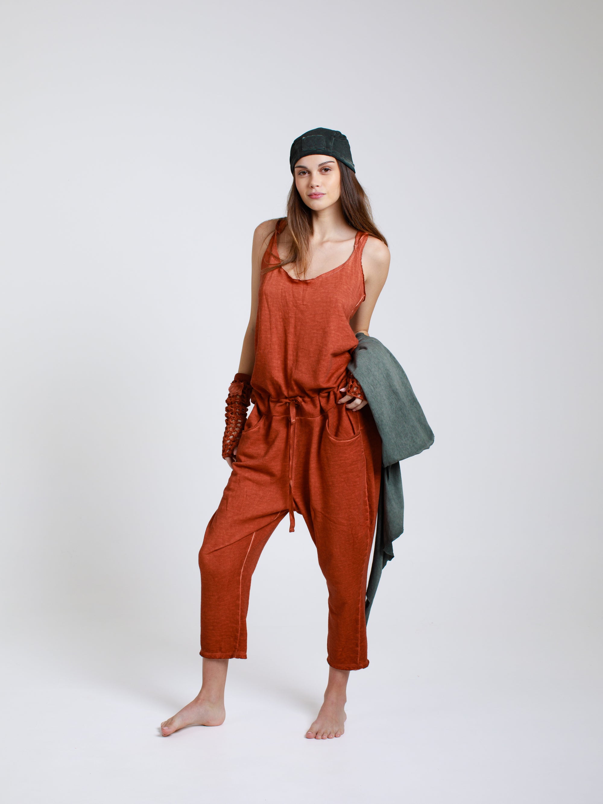 V-Neck Jumpsuit in French Terry