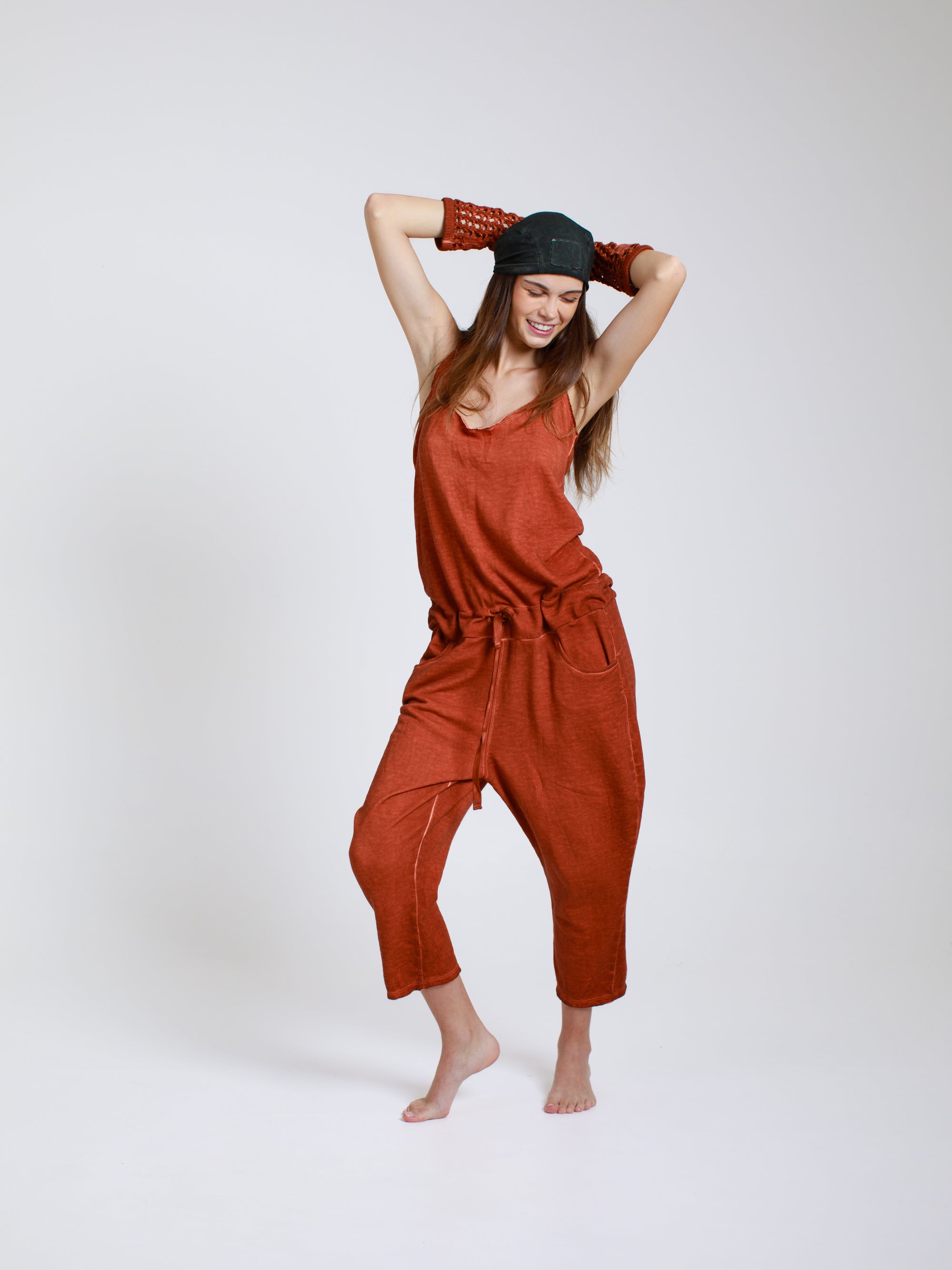 V-Neck Jumpsuit in French Terry