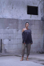 Jersey over draped sweater